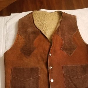 Vintage Leather Suede Wool Lined Vest